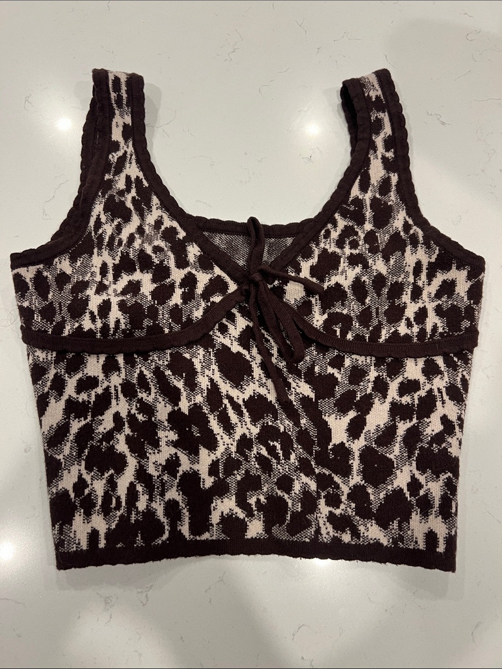 Source Unknown Brown and Cream Leopard Knit Crop Tank